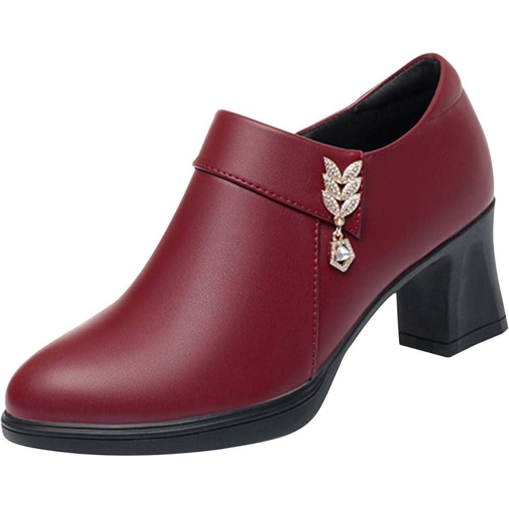image:imageGenerisch Bottines  talon bloc Nature Vino pour femme  Bottines  talon moyen pour femme  En cuir et fermeture clair  Vin au molletRouge