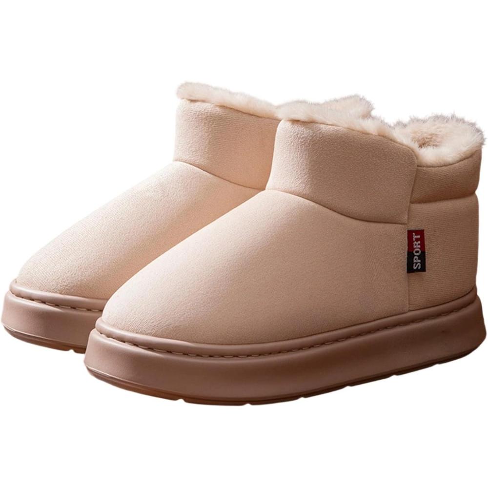 image:imageGenerisch Bottines dhiver pour femme Bottes de neige dhiver avec doublure en polaire pour lintrieur et lextrieur Chaussons chauds avec confort en mousse mmoire de formeBeige