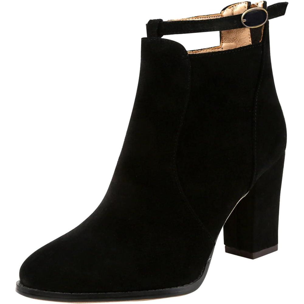 image:imageGenerisch Bottines en daim pour femme  Avec talon bloc  Bottes  talons hauts  Escarpins  Automne et hiver  Bottes  enfiler  Bottines mihautes  Bottes de travailNoir