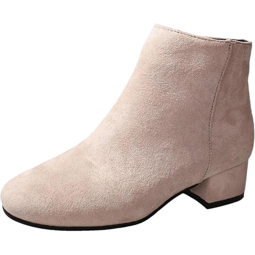 image:imageGenerisch Bottines pour femme Bottines de loisirs en daim lgantes Pointues Avec fermeture clair Bottines talon bloc Bottines de transitionBlanc