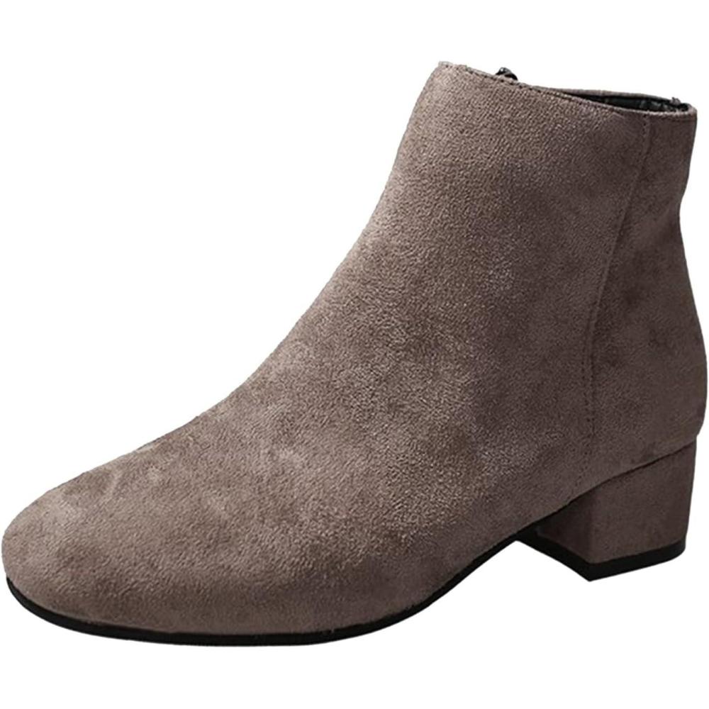 image:imageGenerisch Bottines pour femme Bottines de loisirs en daim lgantes Pointues Avec fermeture clair Bottines talon bloc Bottines de transitionMarron