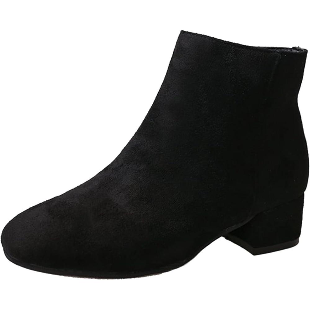 image:imageGenerisch Bottines pour femme Bottines de loisirs en daim lgantes Pointues Avec fermeture clair Bottines talon bloc Bottines de transitionNoir