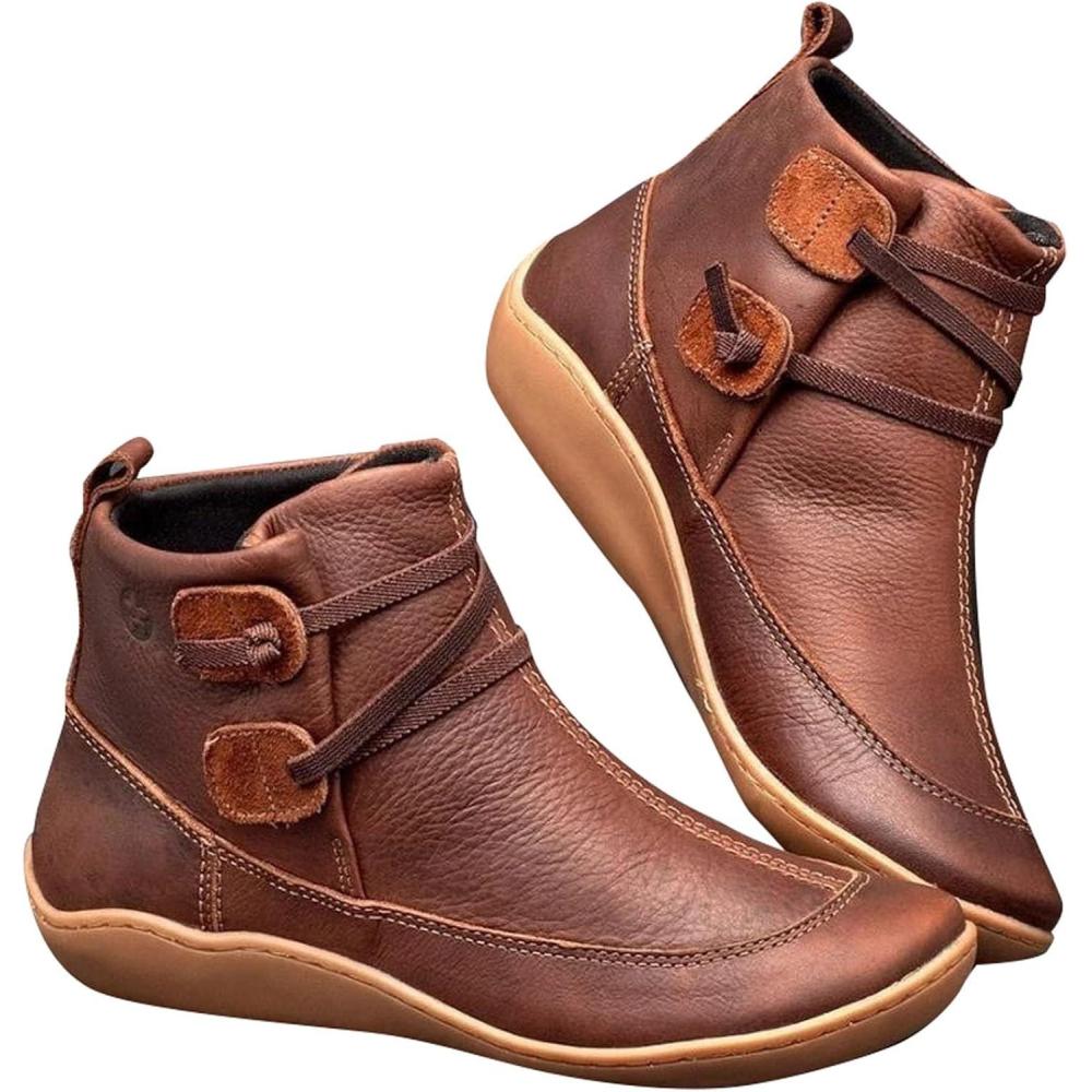 image:imageGenerisch Bottines pour femme En cuir Impermables Antidrapantes Avec fermeture clair Pour les loisirs Vintage Plateforme Confortables caf 35 EU