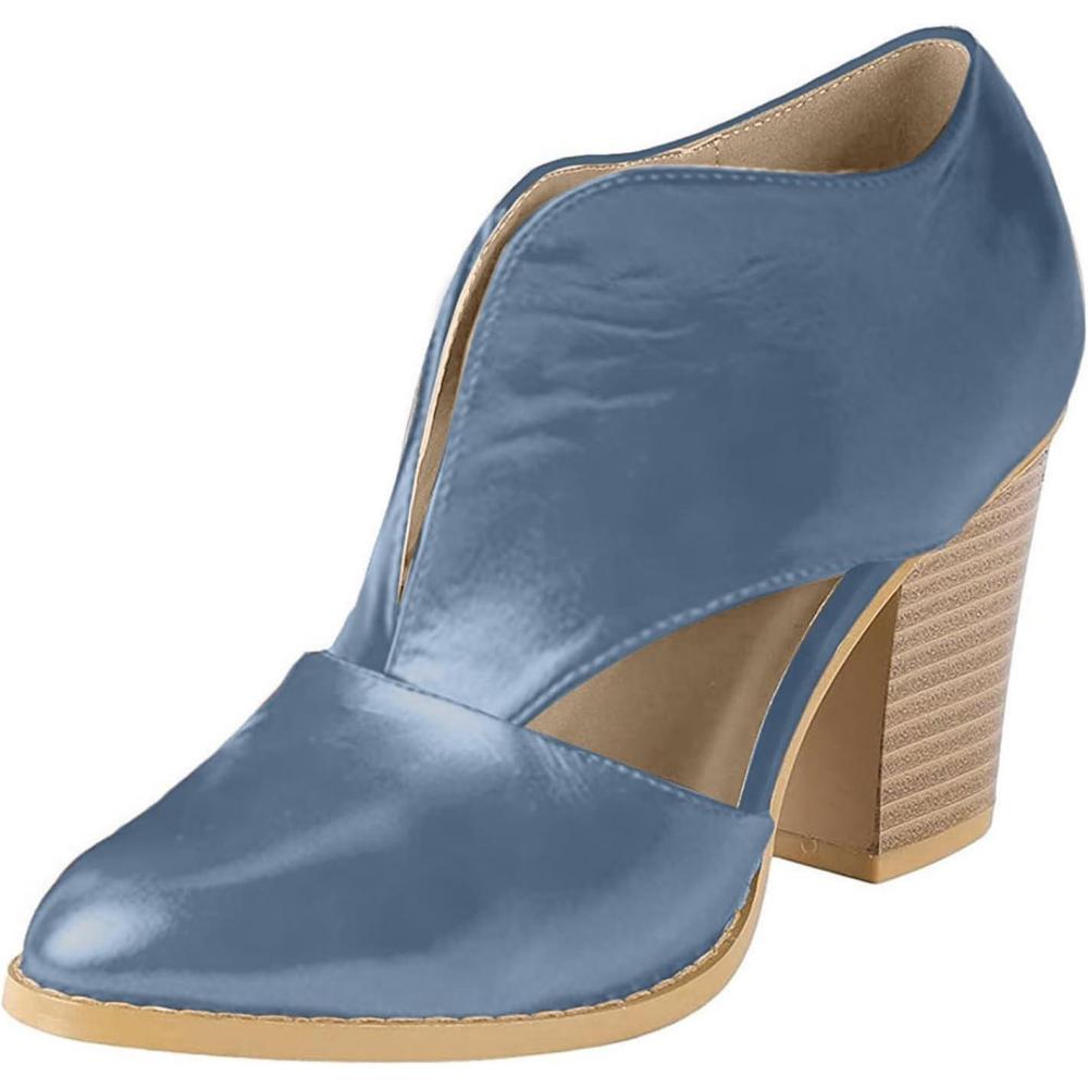 image:imageGnrique Compenses Pour Femmes Bout Ferm Habill Bottines pour femmes talon pais pais dcoupes bout pointu bottines en simili cuir Talon Aiguille Sexy CherBleu