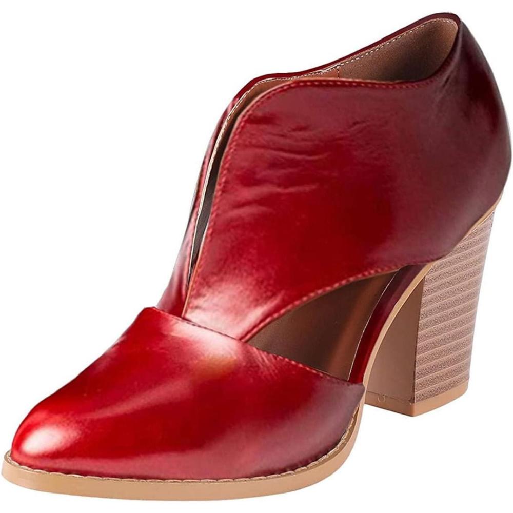 image:imageGnrique Compenses Pour Femmes Bout Ferm Habill Bottines pour femmes talon pais pais dcoupes bout pointu bottines en simili cuir Talon Aiguille Sexy CherRouge