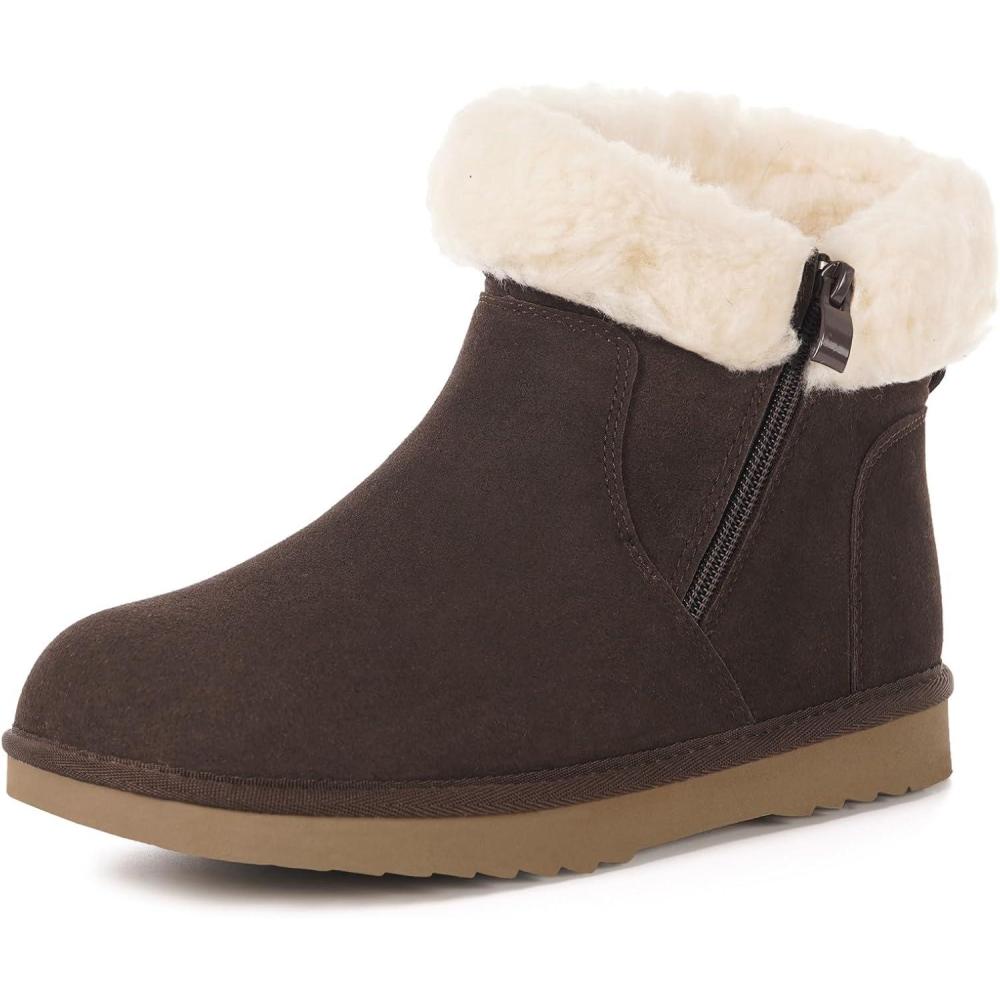 image:imageHsyooes Bottes de Neige pour Femmes Botte de Hiver Impermabl Chaussures Peluche Fourrs Bottines Sude Cuir AntidrapantCaf