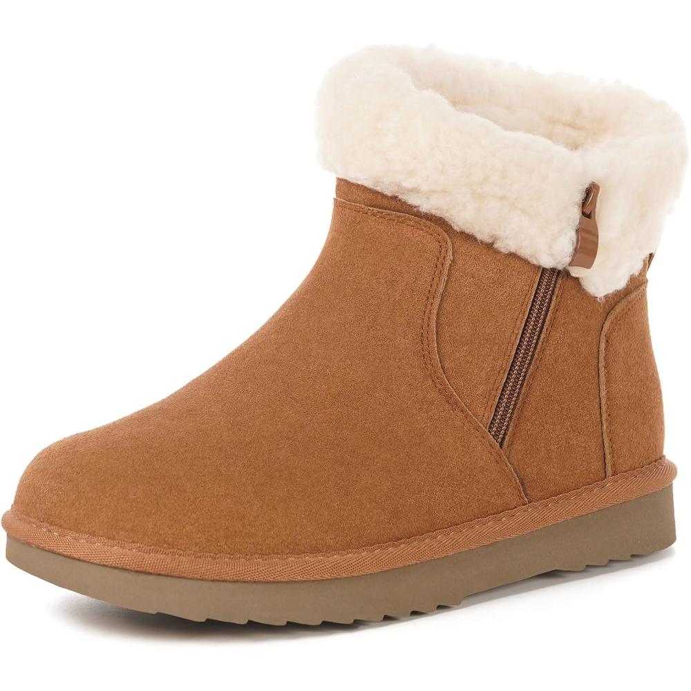 image:imageHsyooes Bottes de Neige pour Femmes Botte de Hiver Impermabl Chaussures Peluche Fourrs Bottines Sude Cuir AntidrapantMarron