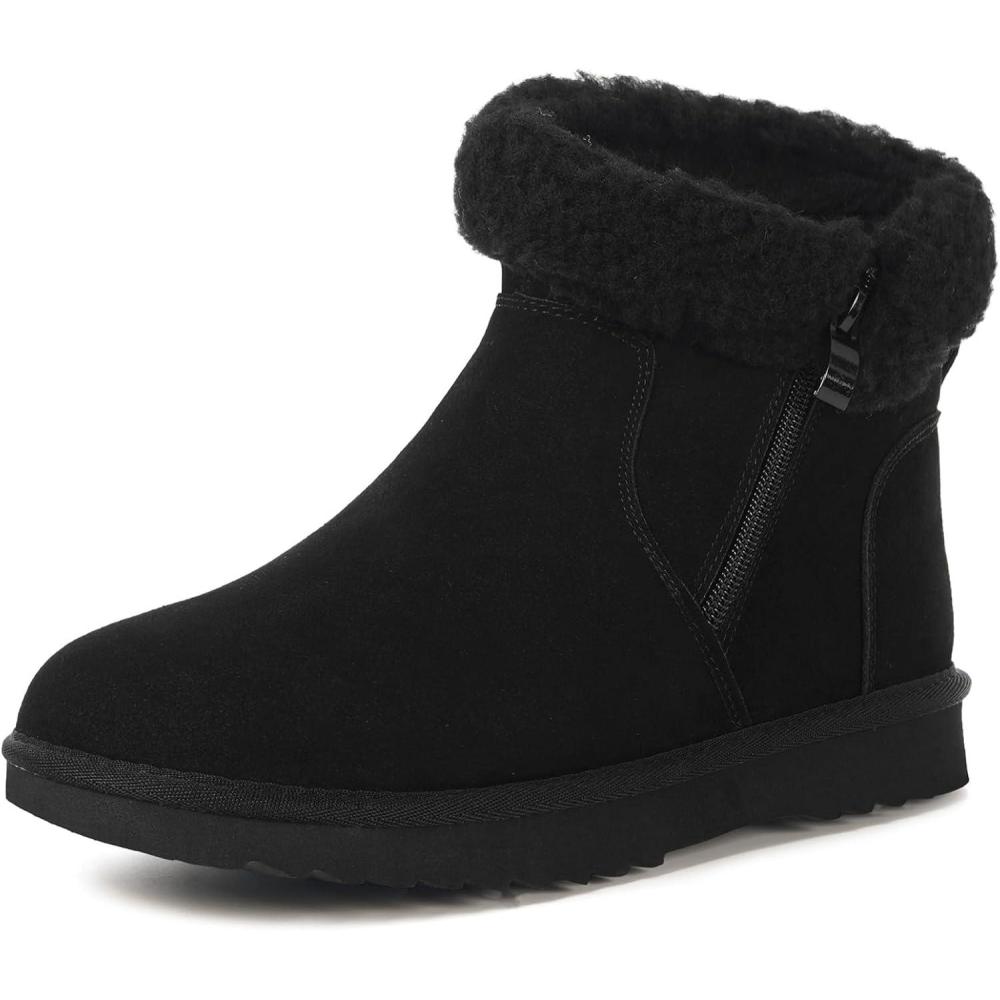 image:imageHsyooes Bottes de Neige pour Femmes Botte de Hiver Impermabl Chaussures Peluche Fourrs Bottines Sude Cuir AntidrapantNoir