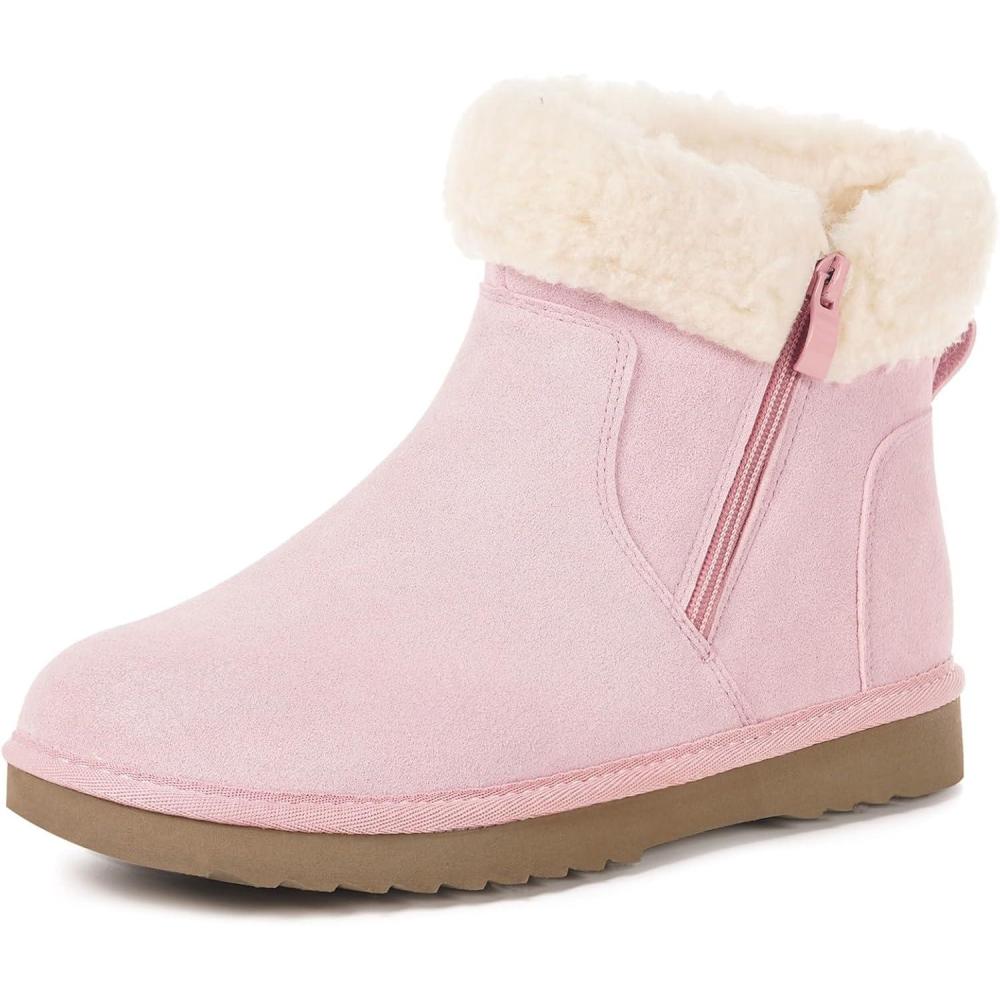 image:imageHsyooes Bottes de Neige pour Femmes Botte de Hiver Impermabl Chaussures Peluche Fourrs Bottines Sude Cuir AntidrapantRose