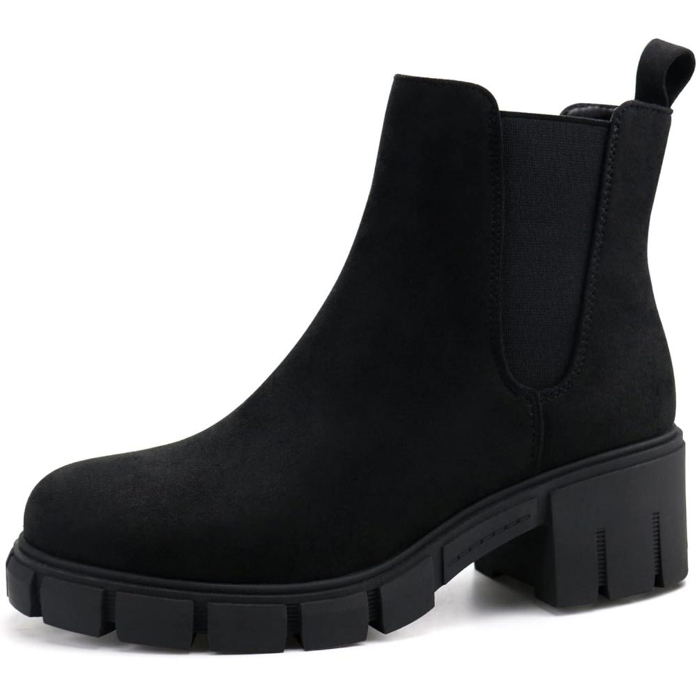 image:imageJABASIC Chelsea Boots pour femmes bottes plateau lastiques glisserNoir en Daim