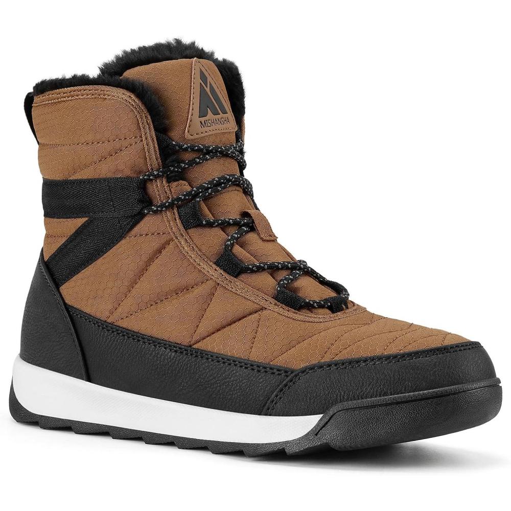 image:imageMishansha Femme Bottes Hiver Bottines Fourre Chaude Bottes de Neige Antidrapante Chaussure Neige BootsMarron