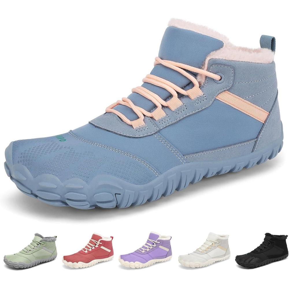 image:imageSAGUARO Barefoot Bottes Femme Hiver Chaussure Minimaliste Fourres Bote Orteils Large amp Semelle Drop Zro Chaussures Chaudes Gr3642Bleu