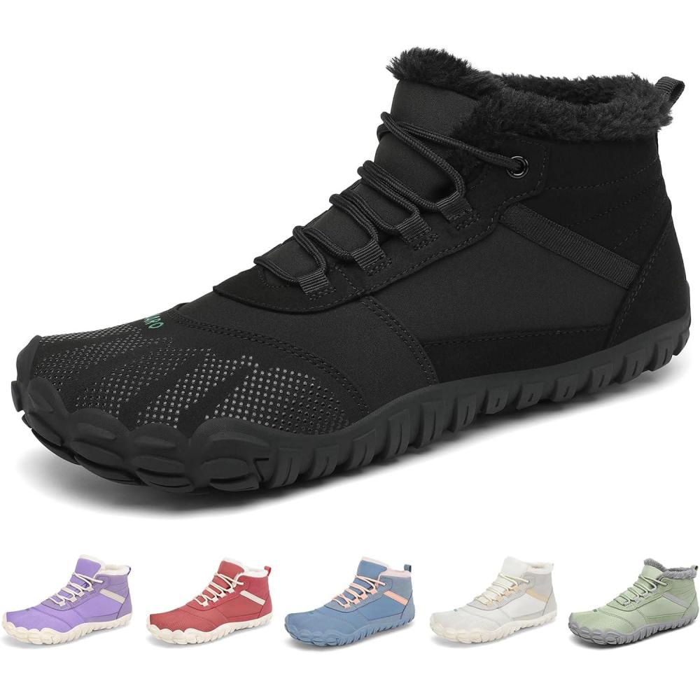 image:imageSAGUARO Barefoot Bottes Femme Hiver Chaussure Minimaliste Fourres Bote Orteils Large amp Semelle Drop Zro Chaussures Chaudes Gr3642Noir