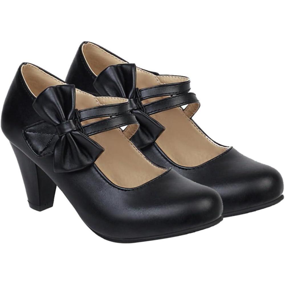image:imageTEHAUX Escarpins Femme Talon Compens pais Bouts Lgrement Brids Couleur Noire Taille 37 Chaussures Nud Dcoratif lgantes pour Soire et Marche Confortable