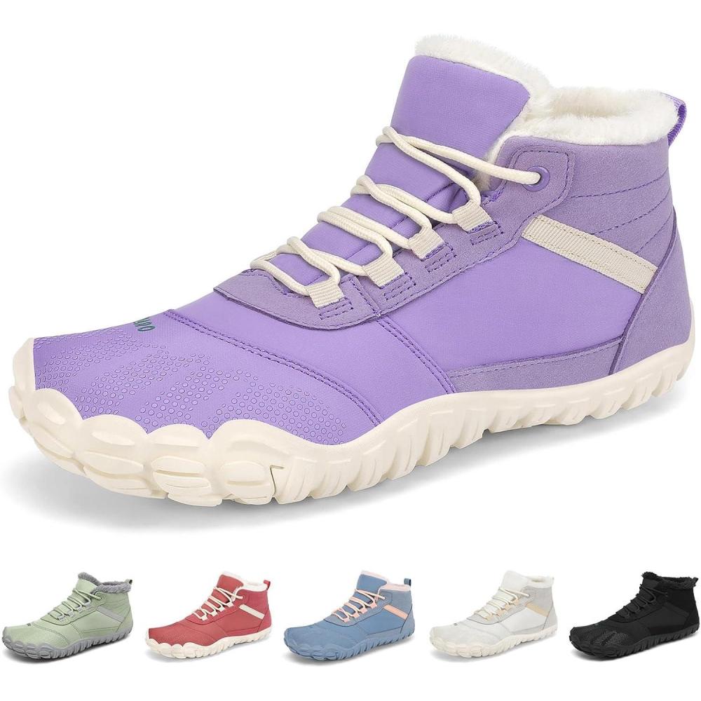 image:imageSAGUARO Barefoot Bottes Femme Hiver Chaussure Minimaliste Fourres Bote Orteils Large amp Semelle Drop Zro Chaussures Chaudes Gr3642Violet