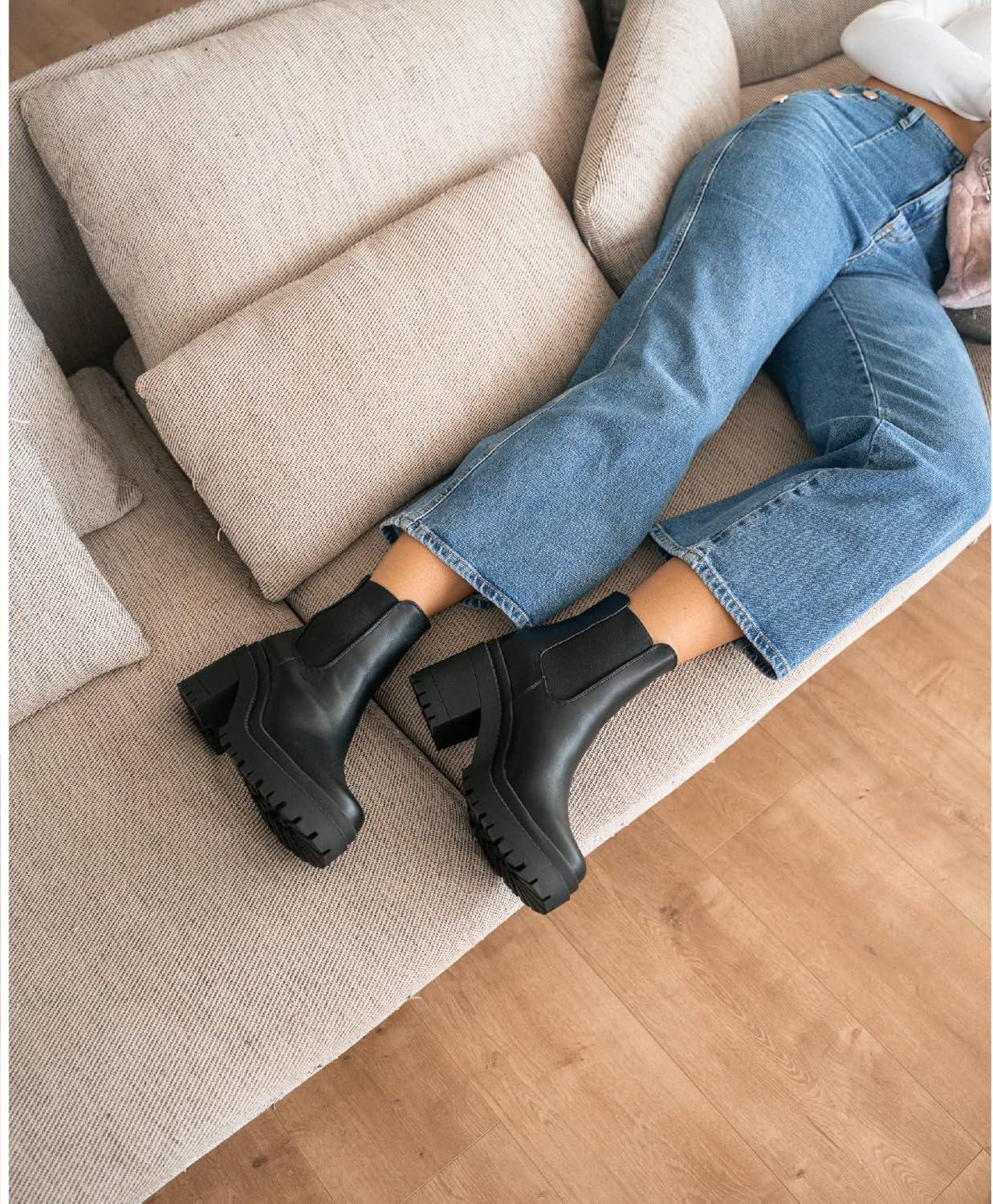 image:imageBOSANOVA Bottines avec lastiques latraux et semelle de forme avec talon Sans fermeture Chaussures pour femme Noir 40 EU
