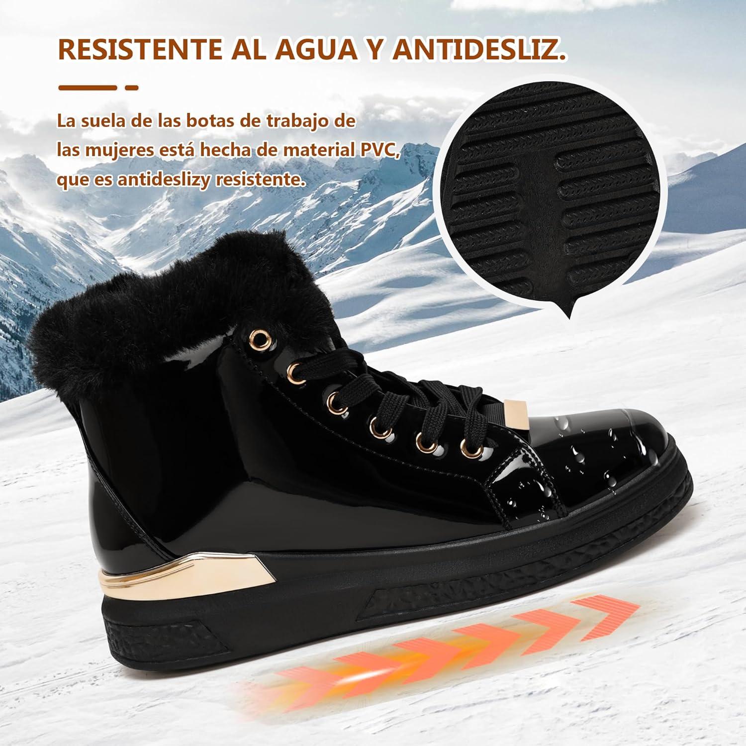 image:imageGLAMORA Bottines chaudes dhiver pour femmes Baskets antidrapantes bottes impermables fermeture clair intrieure bottines confortables lacets pour la marche en extrieurBlack With Gold Accessories