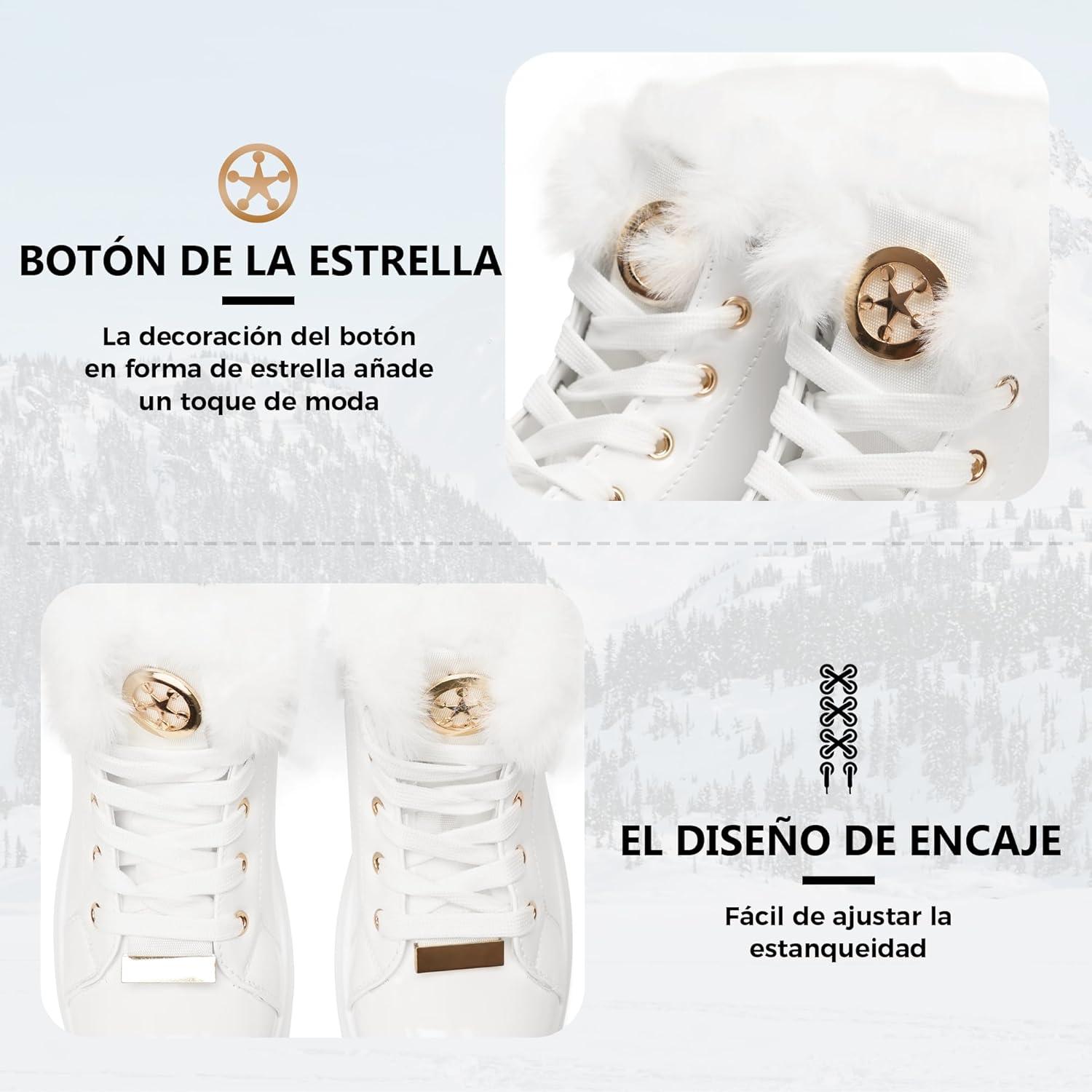 image:imageGLAMORA Bottines chaudes dhiver pour femmes Baskets antidrapantes bottes impermables fermeture clair intrieure bottines confortables lacets pour la marche en extrieurWhite With Gold Accessories