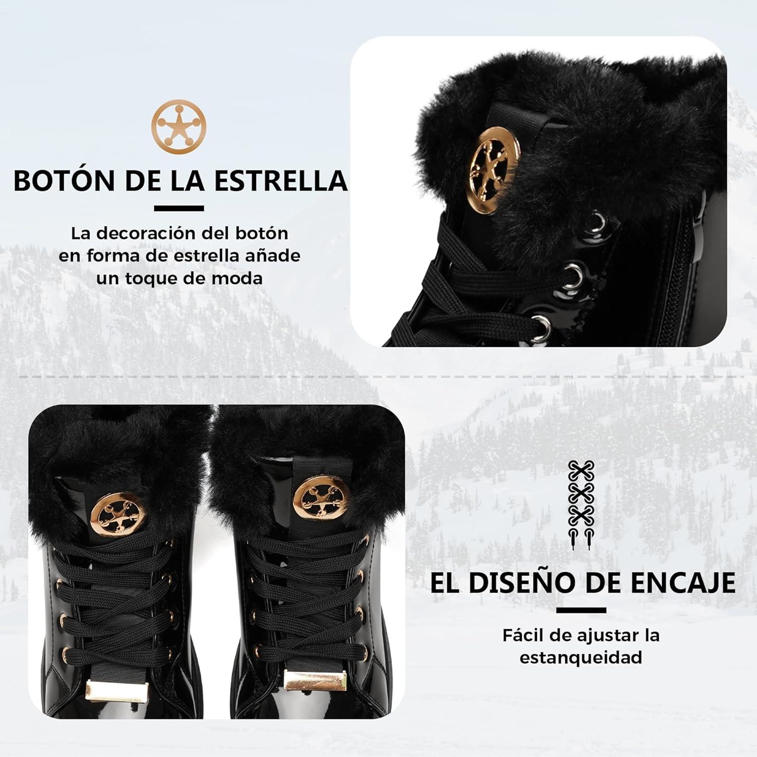image:imageGLAMORA Bottines chaudes dhiver pour femmes Baskets antidrapantes bottes impermables fermeture clair intrieure bottines confortables lacets pour la marche en extrieurBlack With Gold Accessories