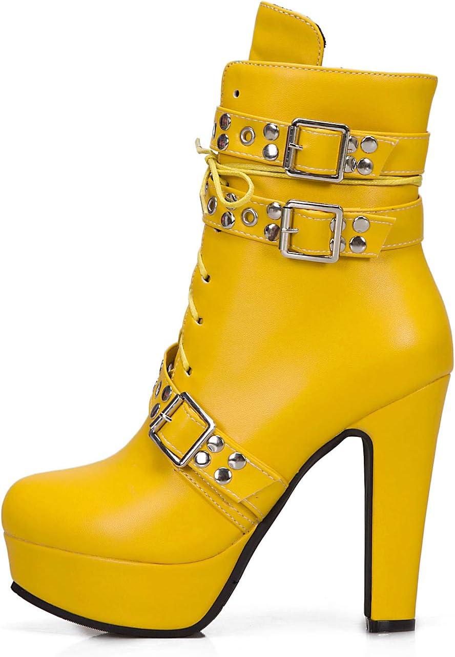 image:imageZ39961 Chaussures lacets et fermeture clair talon haut et bout rond pour femmeJaune