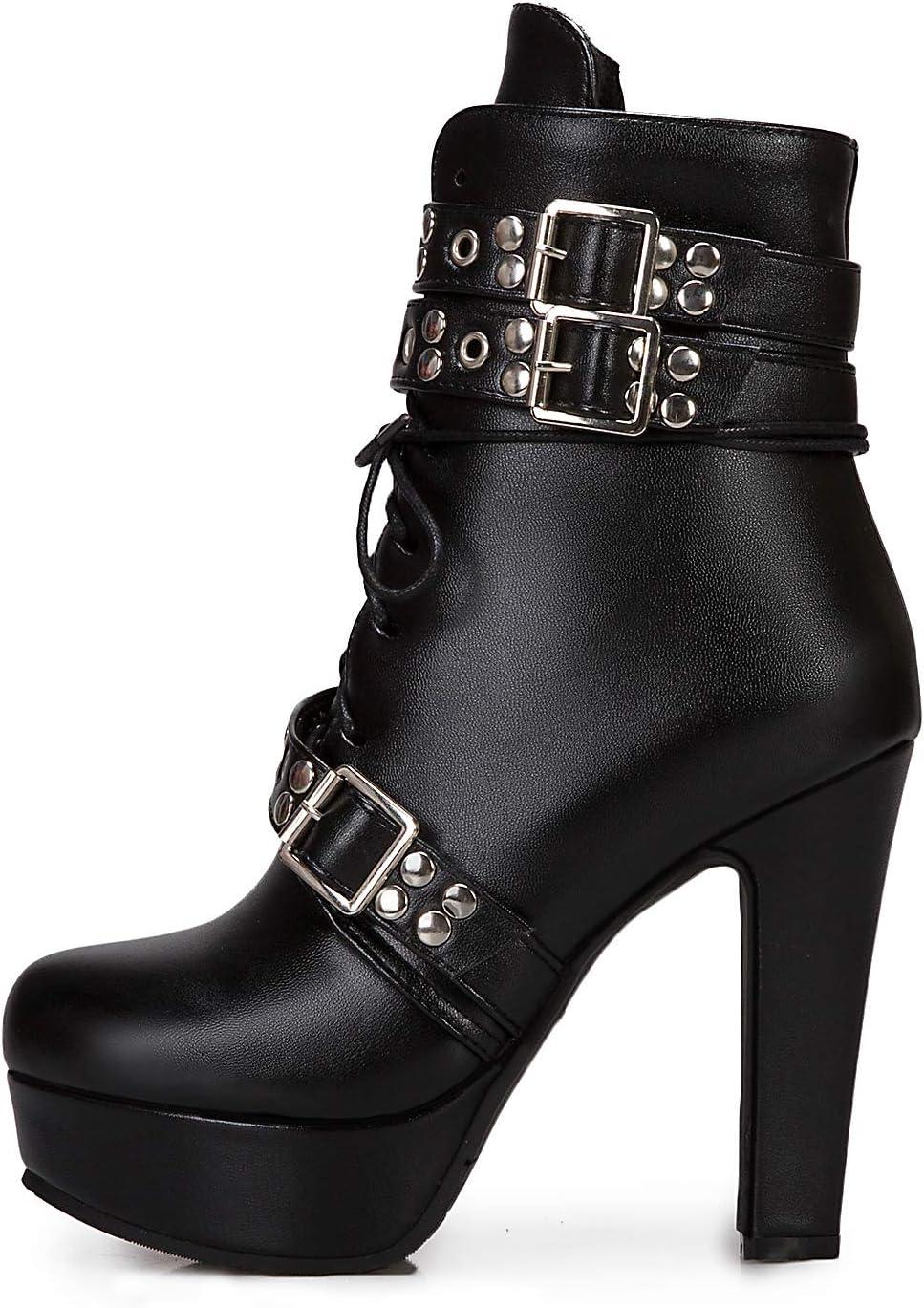 image:imageZ39961 Chaussures lacets et fermeture clair talon haut et bout rond pour femmeNoir