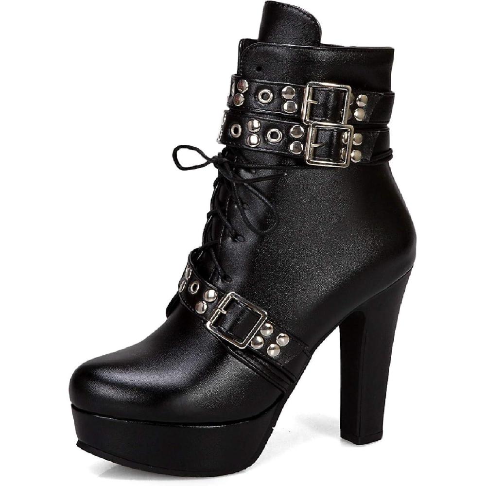 image:imageZ39961 Chaussures lacets et fermeture clair talon haut et bout rond pour femmeNoir