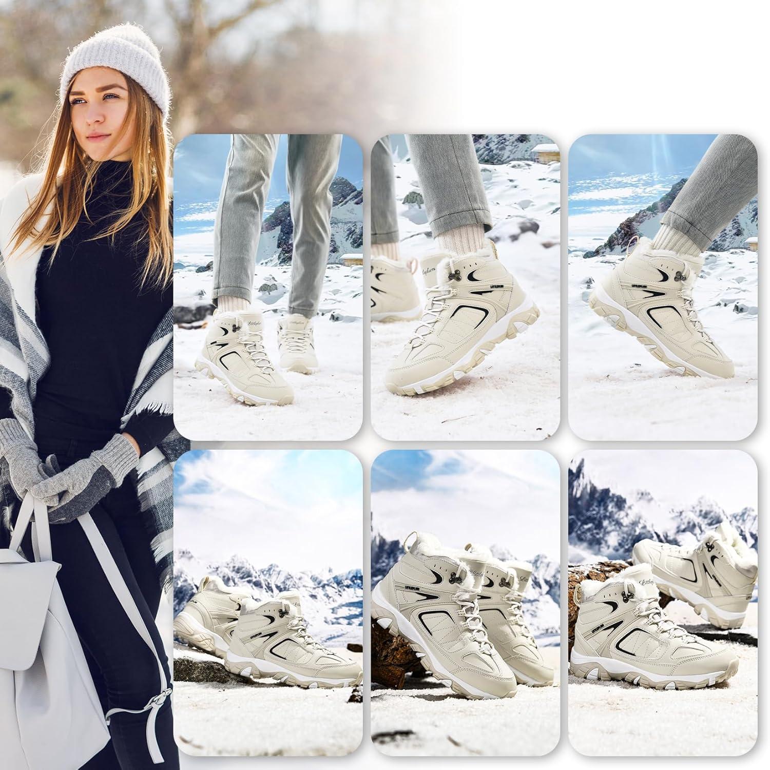 image:imageASHION Bottes Femme Chaussures Coton Bottines Hiver trekking Bottes de NeigeBlanc Cass
