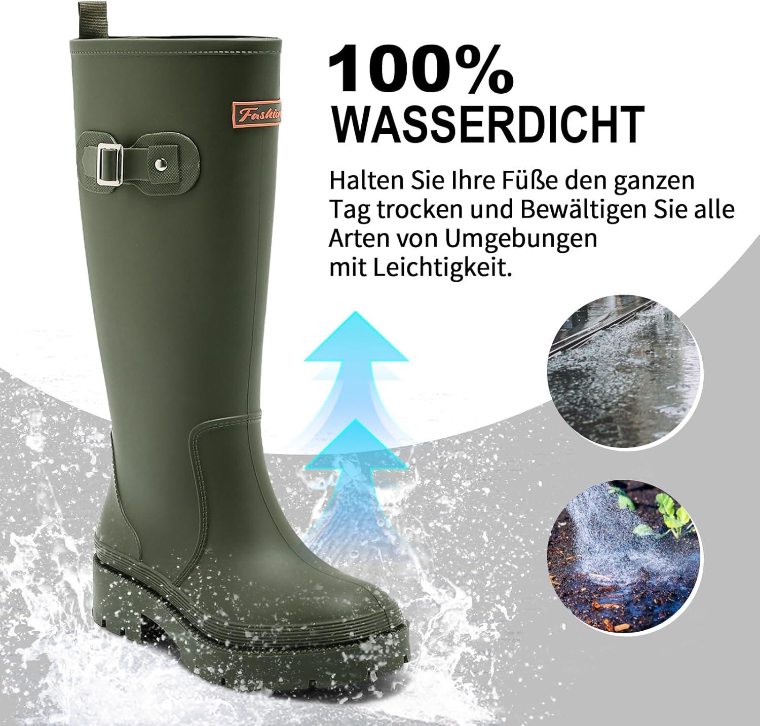 image:imageBottes Impermeable De Pluie Femme Confortable Caoutchouc Jardin Bottines Chaussures Pour LExtRieurVert