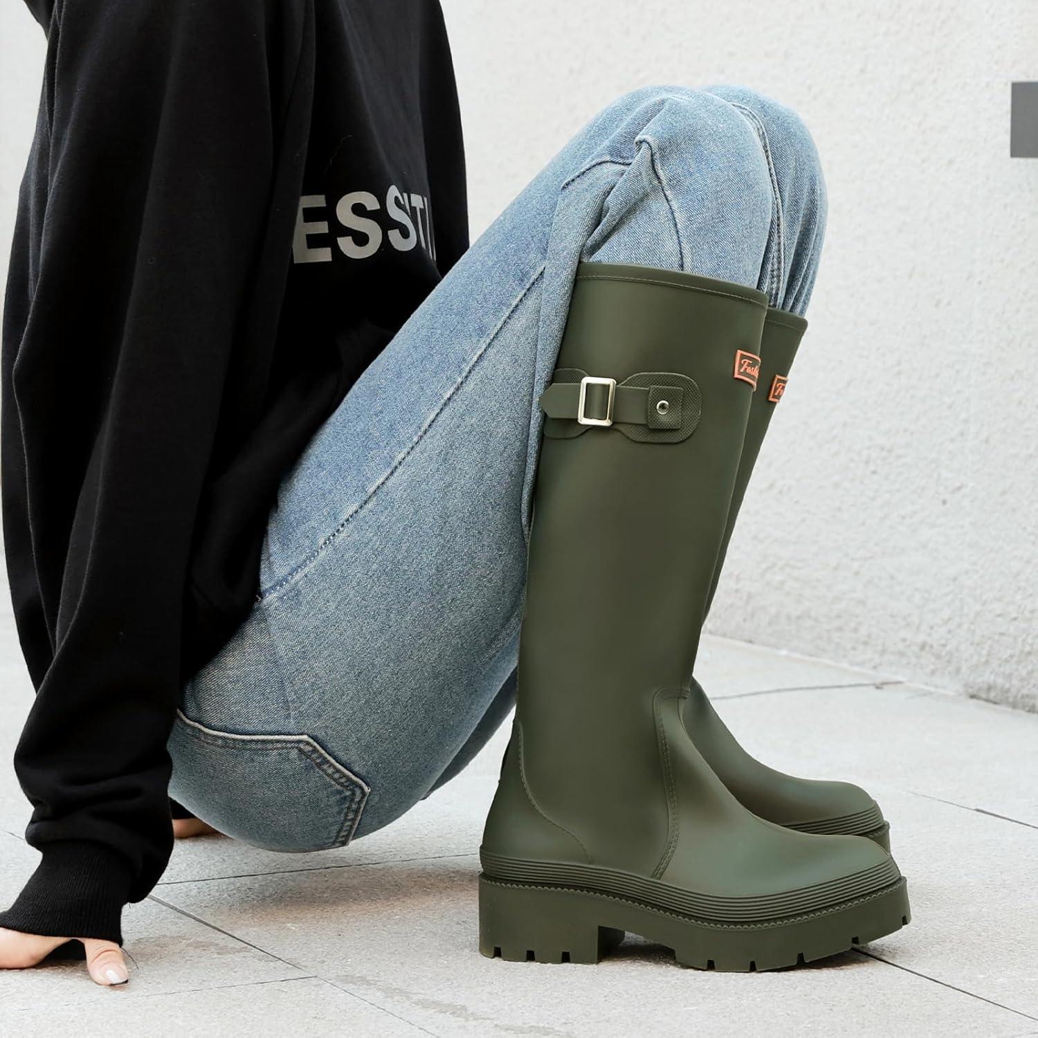 image:imageBottes Impermeable De Pluie Femme Confortable Caoutchouc Jardin Bottines Chaussures Pour LExtRieurVert