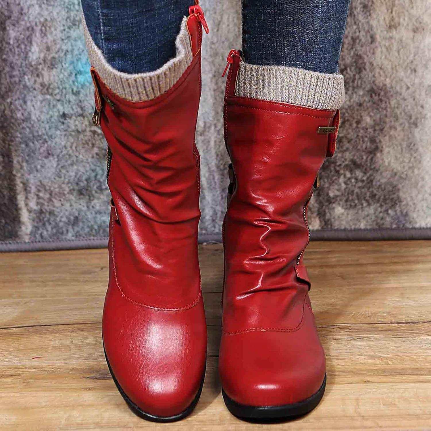 image:imageBottes Plateforme MiMollet pour Femme Bout Rond Bottines Femme Plates Cuir 2025 Nouveau Bottine Couleur Unie Dcontract Botte Automne Hiver Chic Boot Mi Mollet Chaussure Y2K Chaussures BotteA