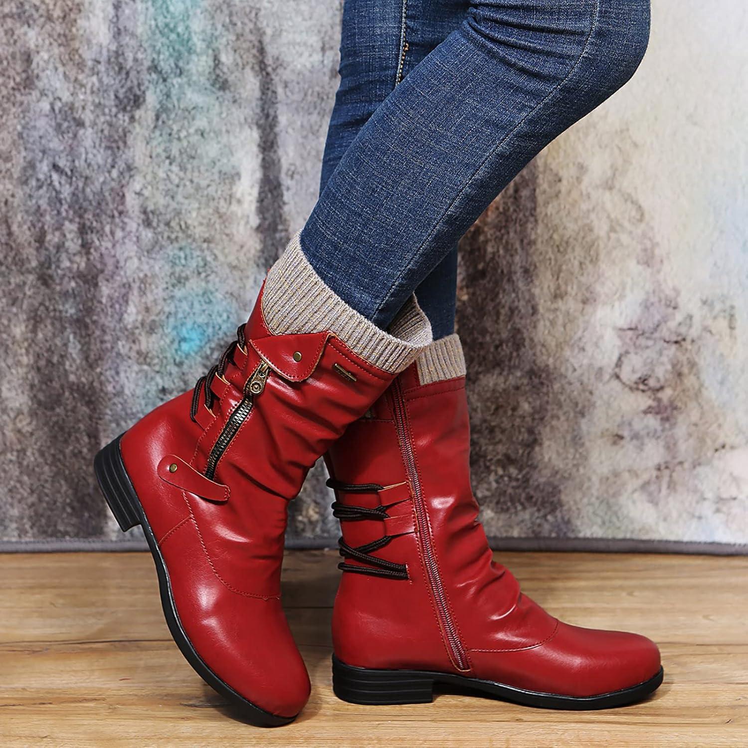 image:imageBottes Plateforme MiMollet pour Femme Bout Rond Bottines Femme Plates Cuir 2025 Nouveau Bottine Couleur Unie Dcontract Botte Automne Hiver Chic Boot Mi Mollet Chaussure Y2K Chaussures BotteA