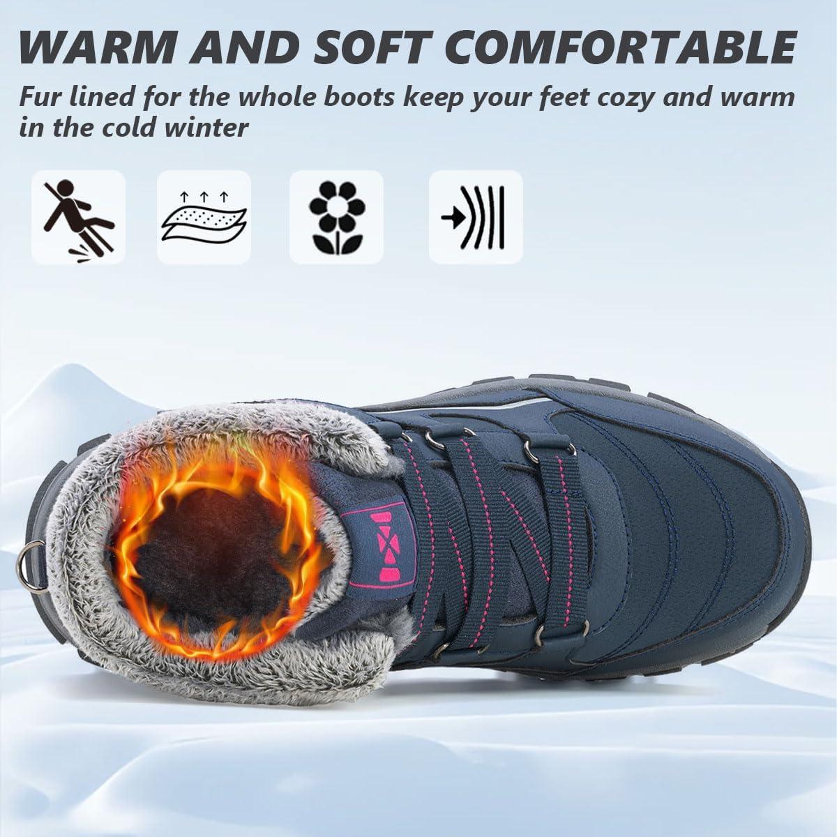 image:imageBottes de Neige pour Femmes Bottines dhiver de Marche Femme Fourres Chaude Boots Antidrapantes Randonne BottinesBleu