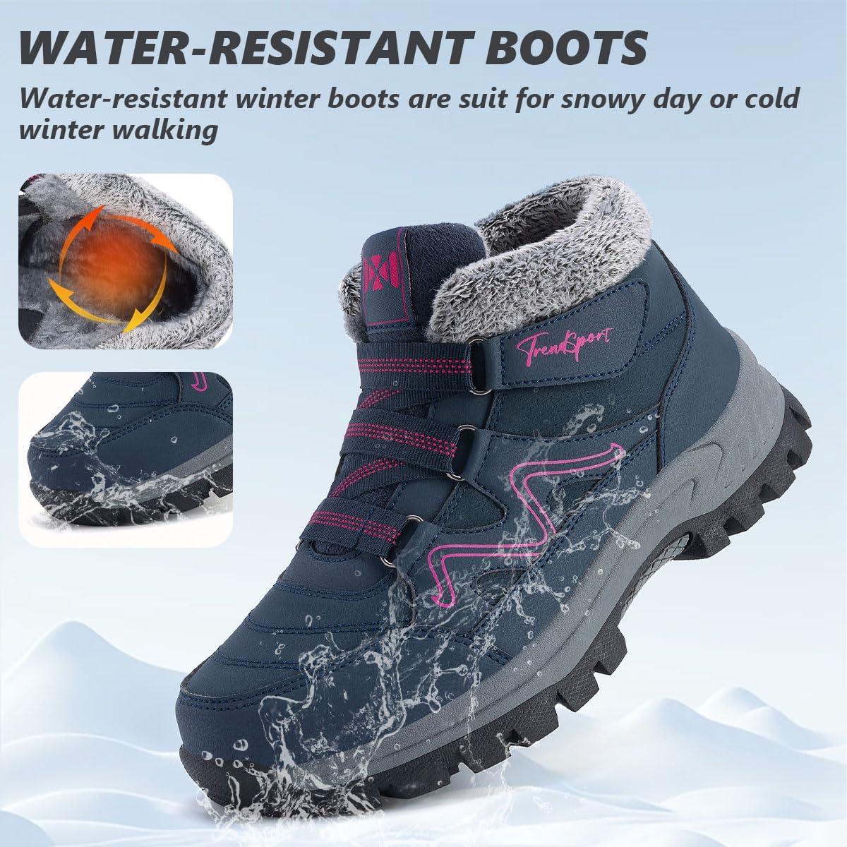 image:imageBottes de Neige pour Femmes Bottines dhiver de Marche Femme Fourres Chaude Boots Antidrapantes Randonne BottinesBleu