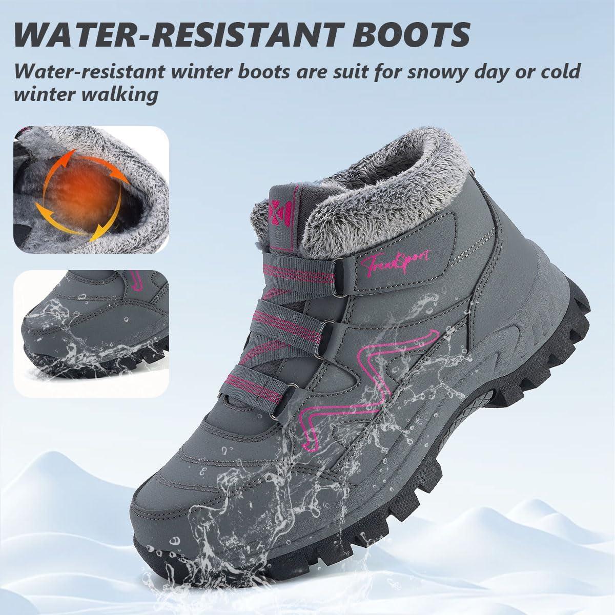 image:imageBottes de Neige pour Femmes Bottines dhiver de Marche Femme Fourres Chaude Boots Antidrapantes Randonne BottinesGris