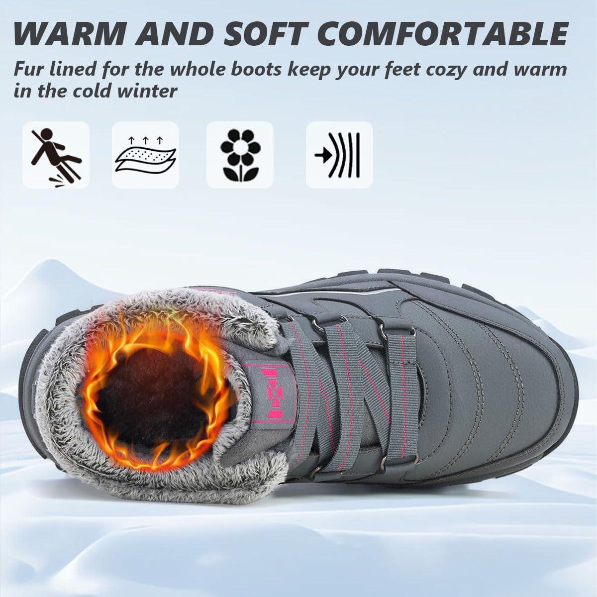 image:imageBottes de Neige pour Femmes Bottines dhiver de Marche Femme Fourres Chaude Boots Antidrapantes Randonne BottinesGris