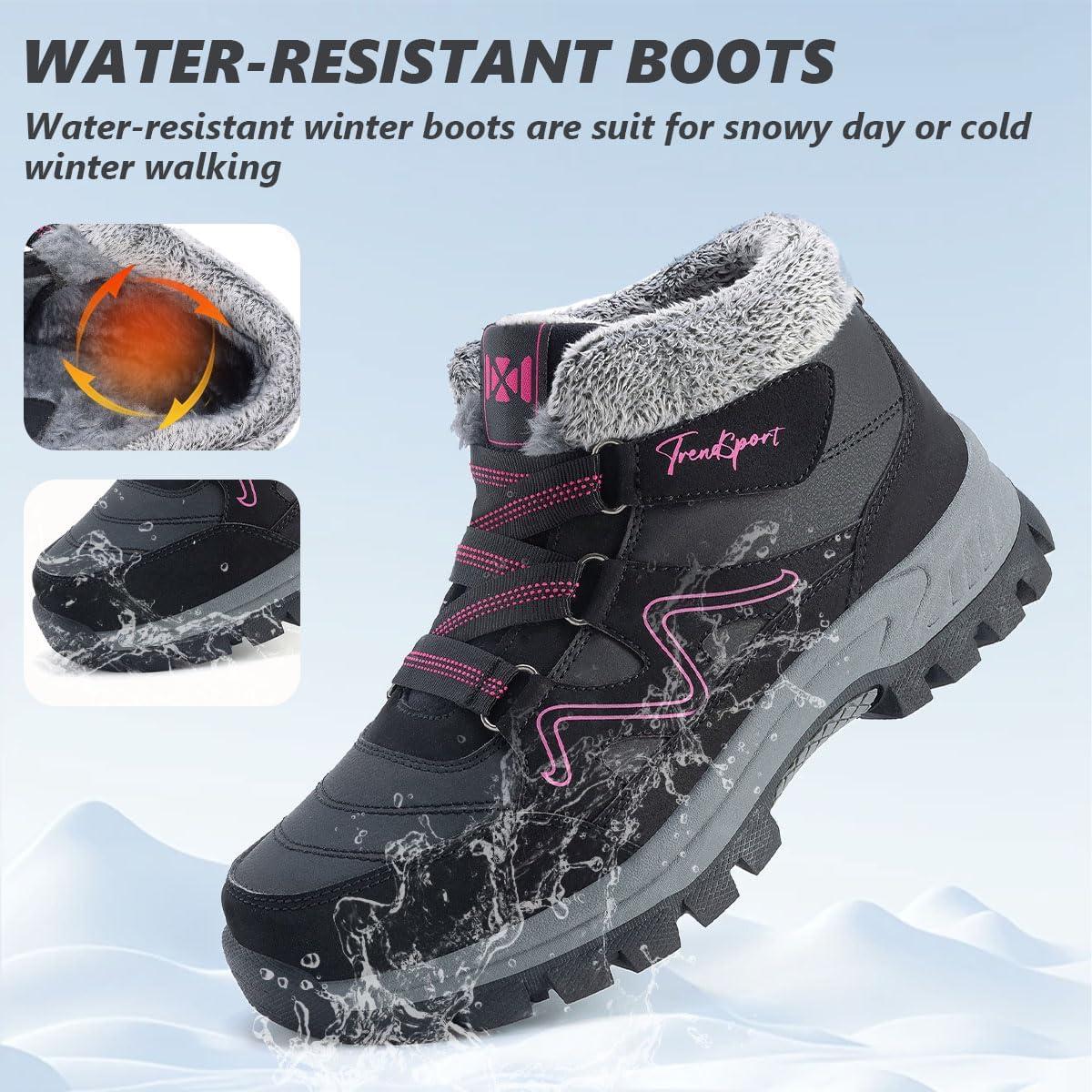 image:imageBottes de Neige pour Femmes Bottines dhiver de Marche Femme Fourres Chaude Boots Antidrapantes Randonne BottinesNoir