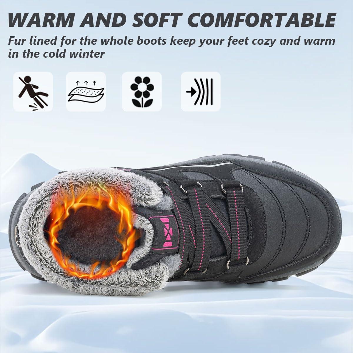 image:imageBottes de Neige pour Femmes Bottines dhiver de Marche Femme Fourres Chaude Boots Antidrapantes Randonne BottinesNoir