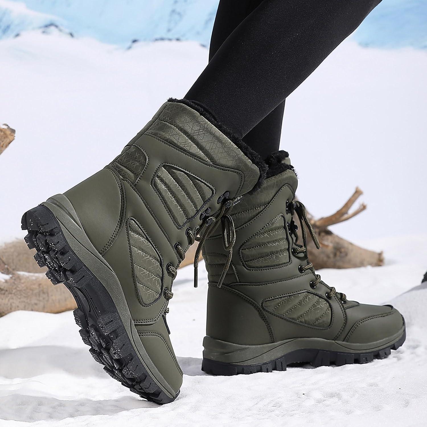 image:imageBottes de neige dhiver impermables lgres doubles en fausse fourrure pour femme bottes mimollet antidrapantes chaussures de randonne et de skiAg