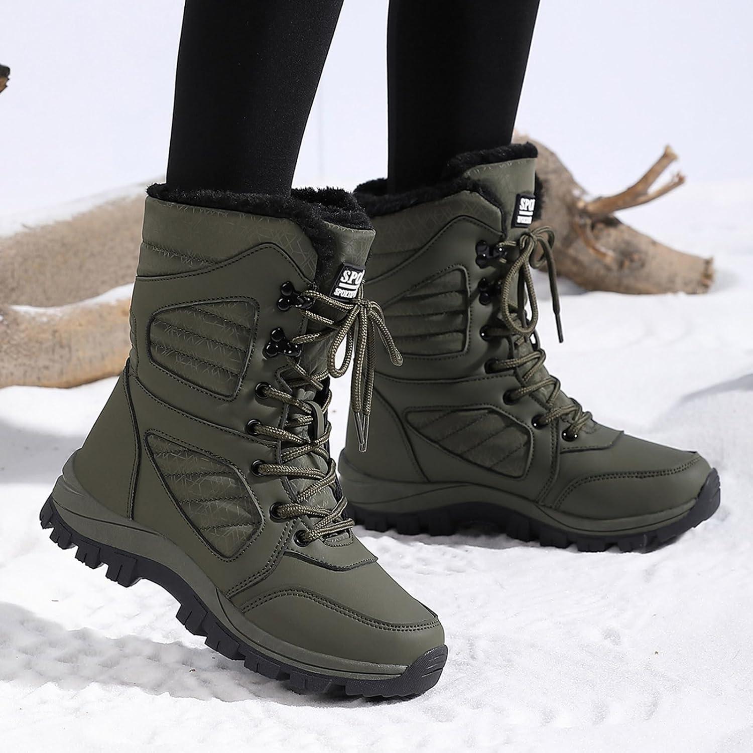 image:imageBottes de neige dhiver impermables lgres doubles en fausse fourrure pour femme bottes mimollet antidrapantes chaussures de randonne et de skiAg