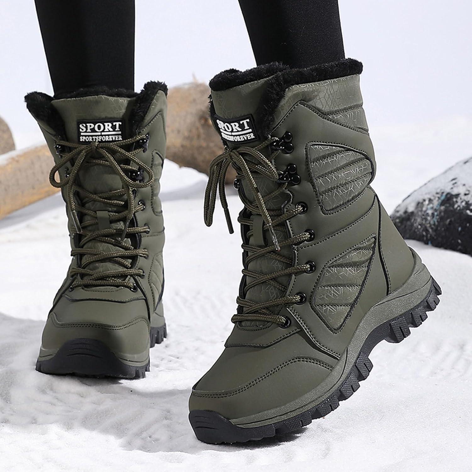 image:imageBottes de neige dhiver impermables lgres doubles en fausse fourrure pour femme bottes mimollet antidrapantes chaussures de randonne et de skiAg