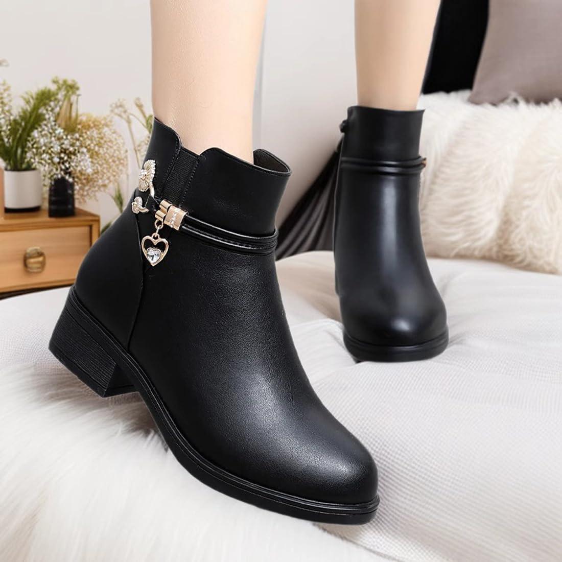 image:imageBottes dhiver bottines pour femmes bottes doubles chaudes bottes plateforme cuir bottes de neige impermables chaussures de marche en plein air baskets bottes dhiver confortablesNoir