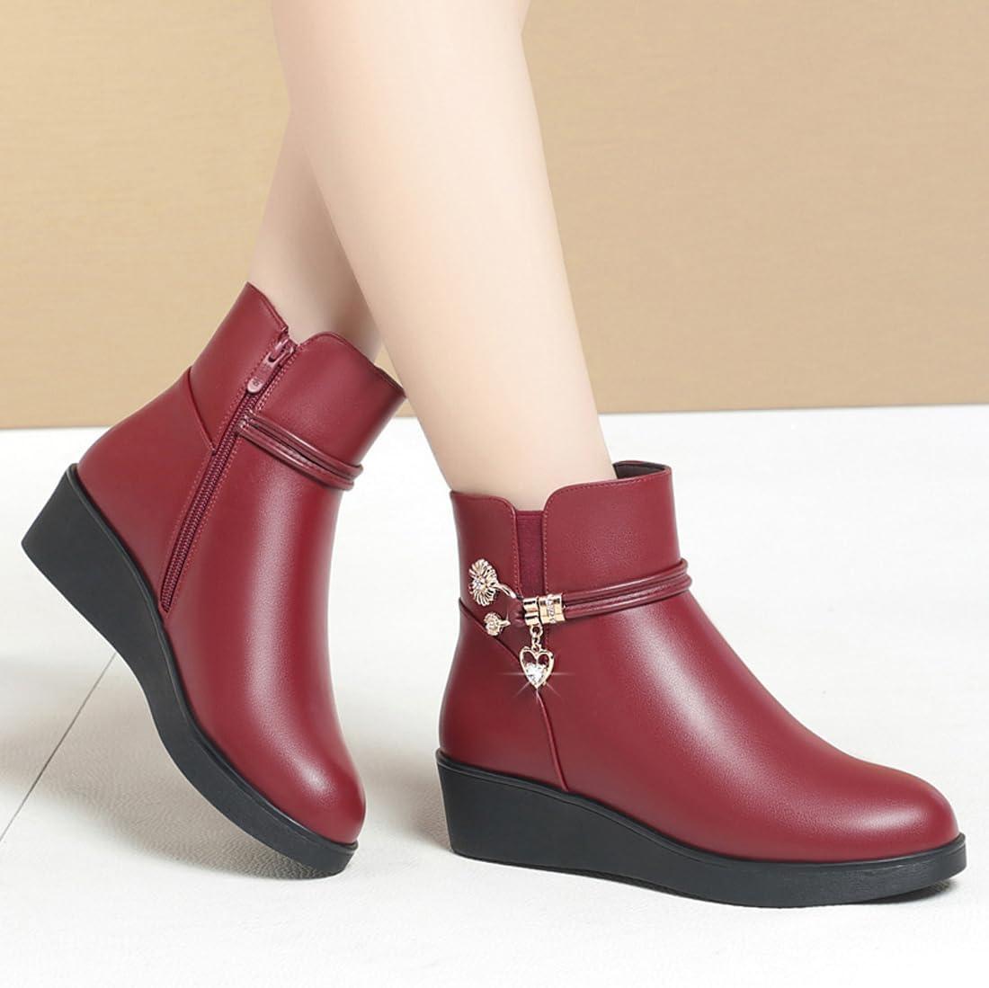 image:imageBottes dhiver bottines pour femmes bottes doubles chaudes bottes plateforme cuir bottes de neige impermables chaussures de marche en plein air baskets bottes dhiver confortablesVin Rouge