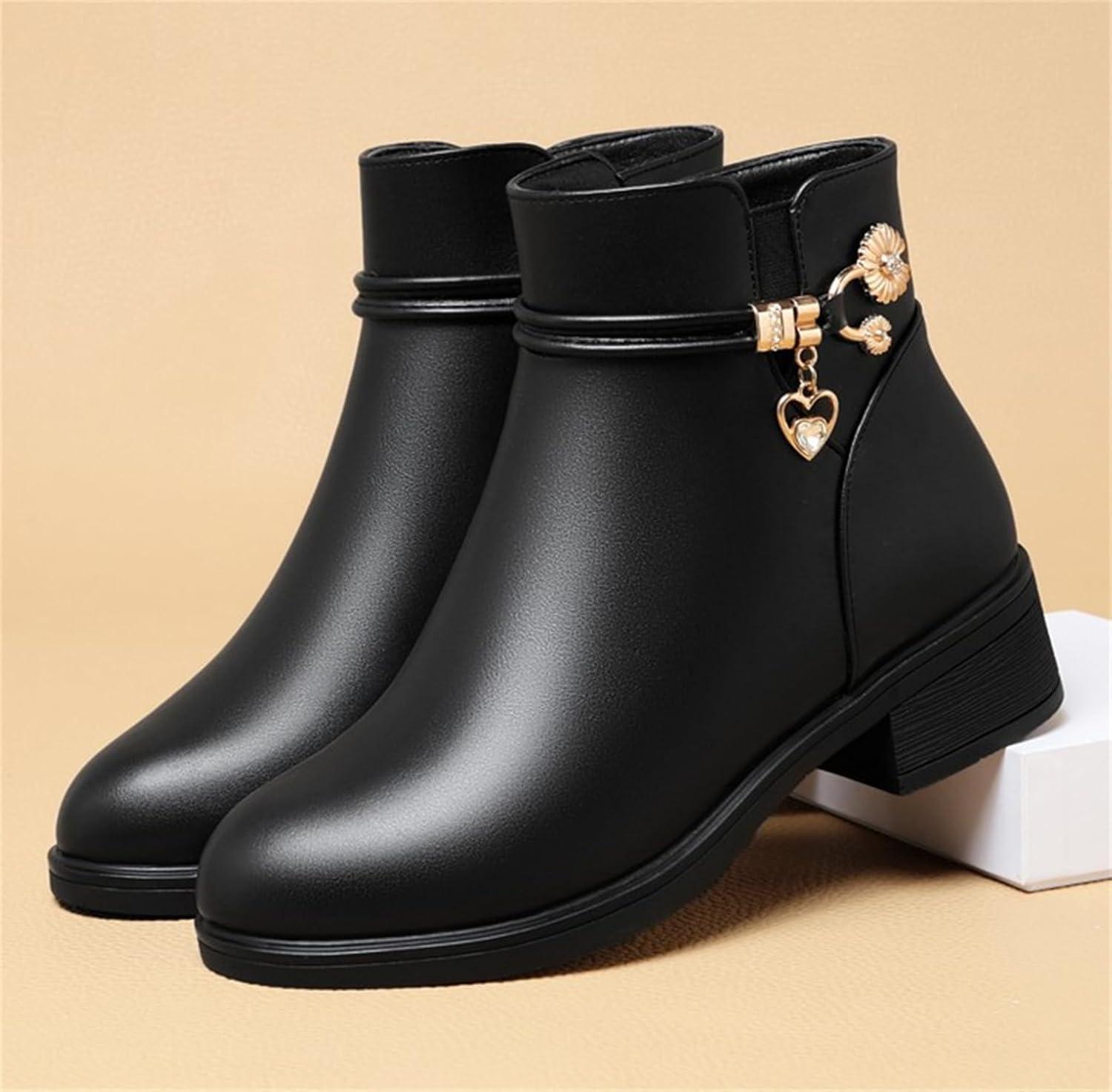 image:imageBottes dhiver bottines pour femmes bottes doubles chaudes bottes plateforme cuir bottes de neige impermables chaussures de marche en plein air baskets bottes dhiver confortablesNoir