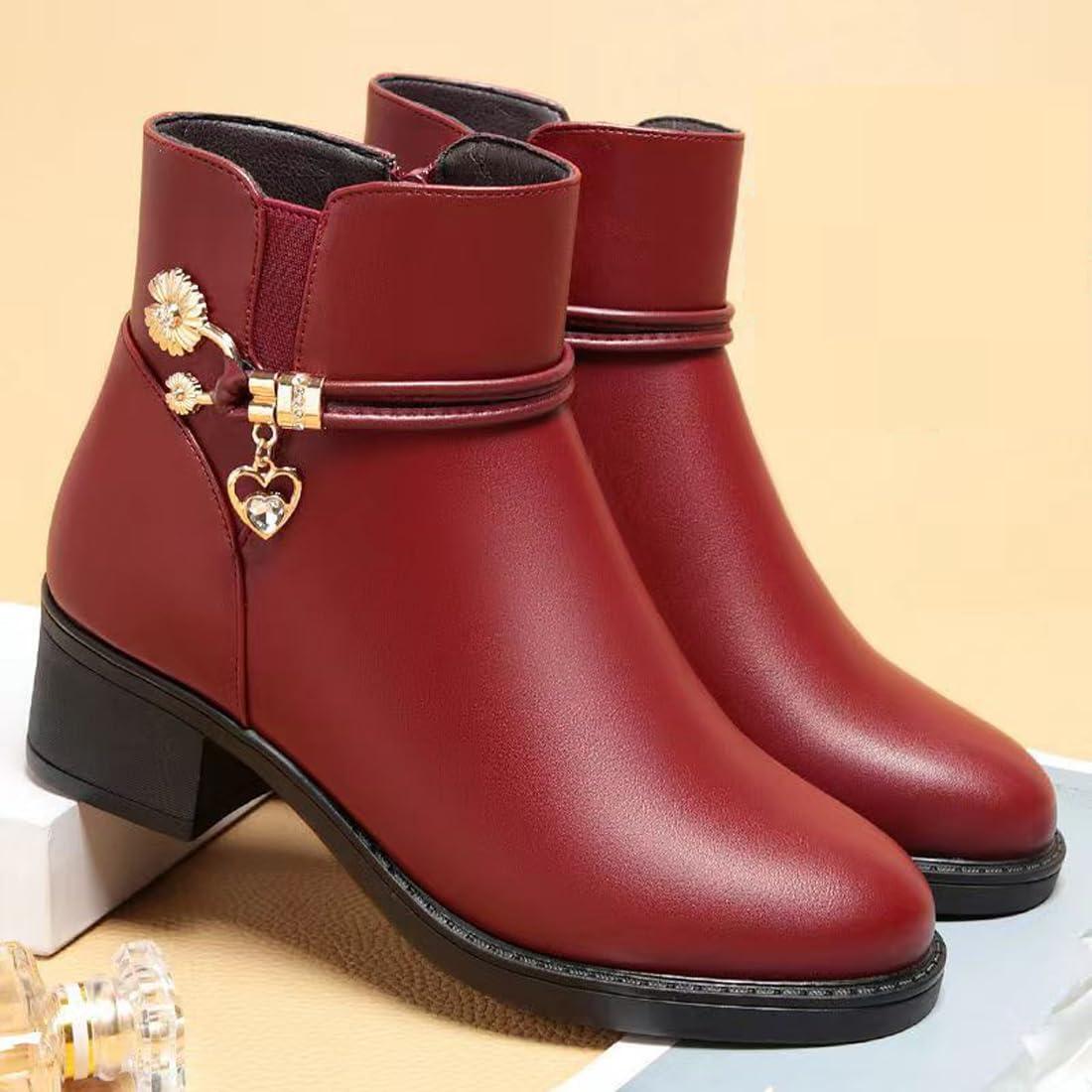 image:imageBottes dhiver bottines pour femmes bottes doubles chaudes bottes plateforme cuir bottes de neige impermables chaussures de marche en plein air baskets bottes dhiver confortablesVin Rouge