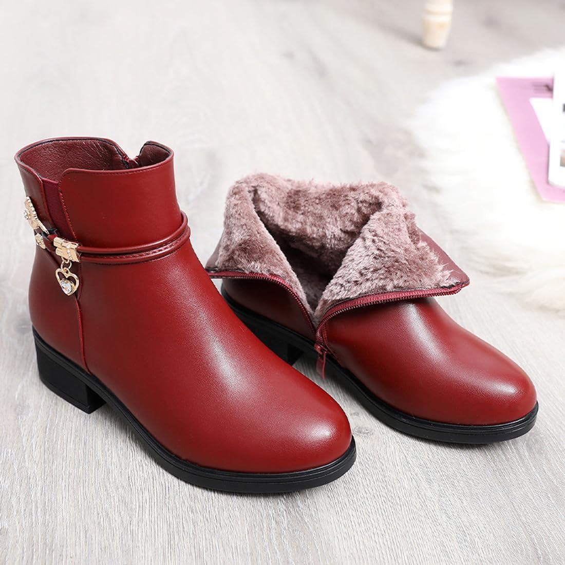 image:imageBottes dhiver bottines pour femmes bottes doubles chaudes bottes plateforme cuir bottes de neige impermables chaussures de marche en plein air baskets bottes dhiver confortablesVin Rouge