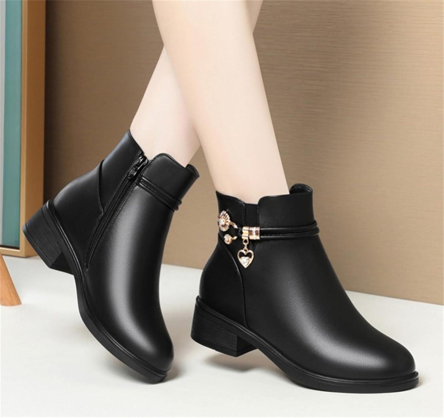 image:imageBottes dhiver bottines pour femmes bottes doubles chaudes bottes plateforme cuir bottes de neige impermables chaussures de marche en plein air baskets bottes dhiver confortablesNoir