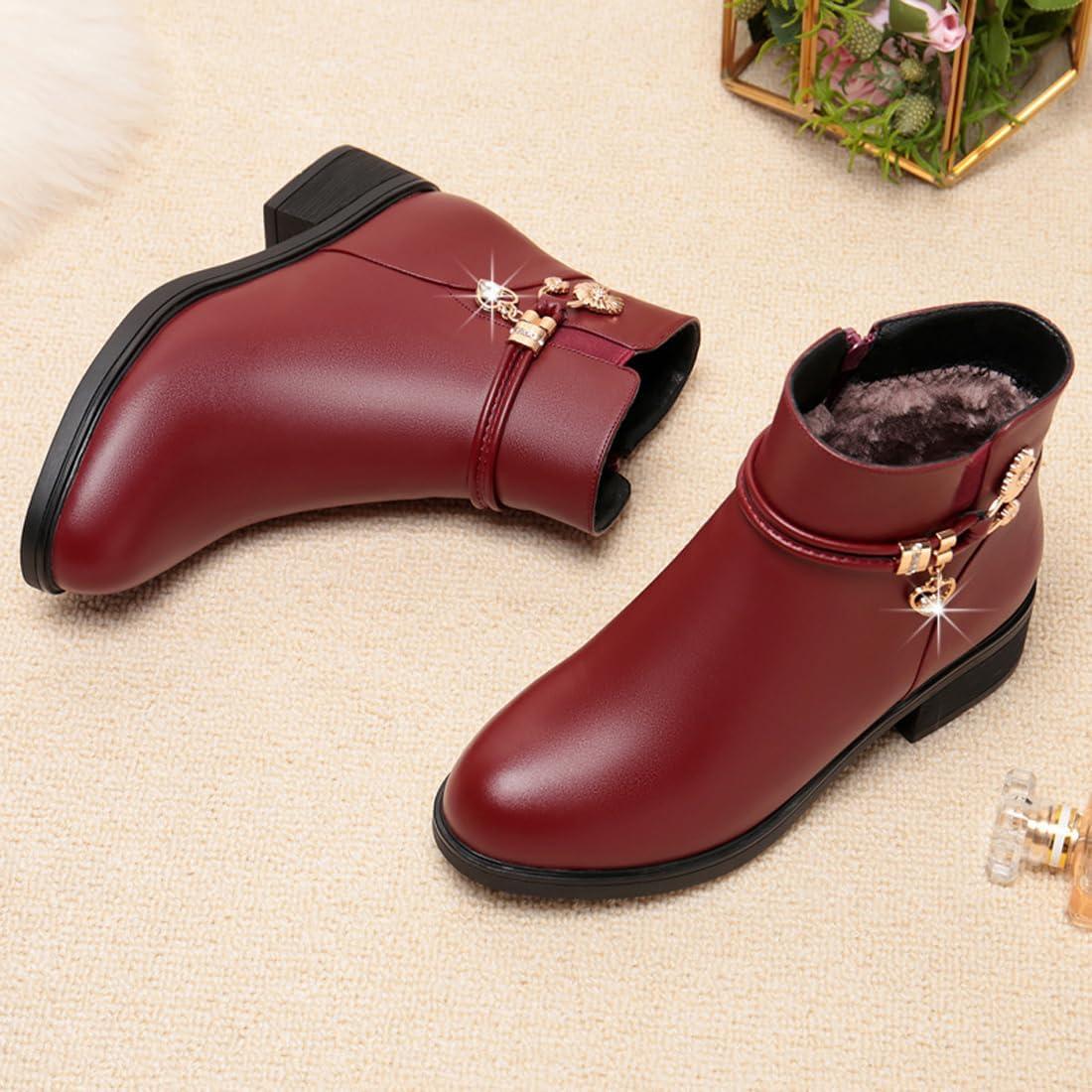 image:imageBottes dhiver bottines pour femmes bottes doubles chaudes bottes plateforme cuir bottes de neige impermables chaussures de marche en plein air baskets bottes dhiver confortablesVin Rouge
