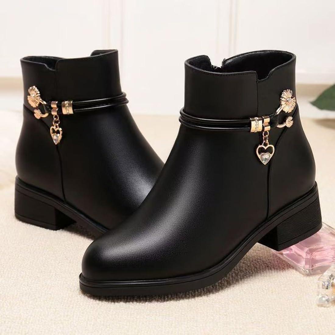image:imageBottes dhiver bottines pour femmes bottes doubles chaudes bottes plateforme cuir bottes de neige impermables chaussures de marche en plein air baskets bottes dhiver confortablesNoir
