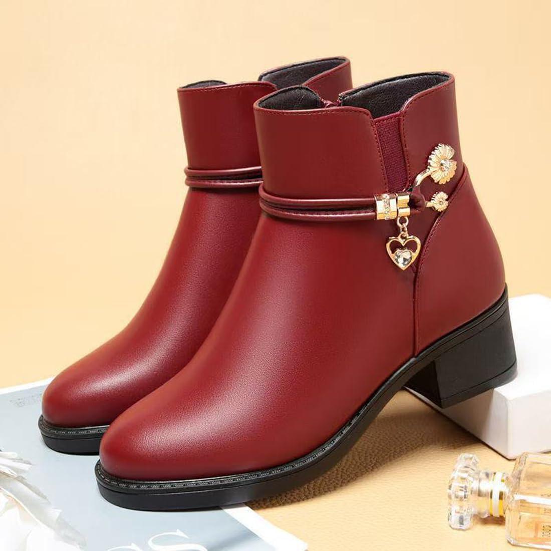 image:imageBottes dhiver bottines pour femmes bottes doubles chaudes bottes plateforme cuir bottes de neige impermables chaussures de marche en plein air baskets bottes dhiver confortablesVin Rouge