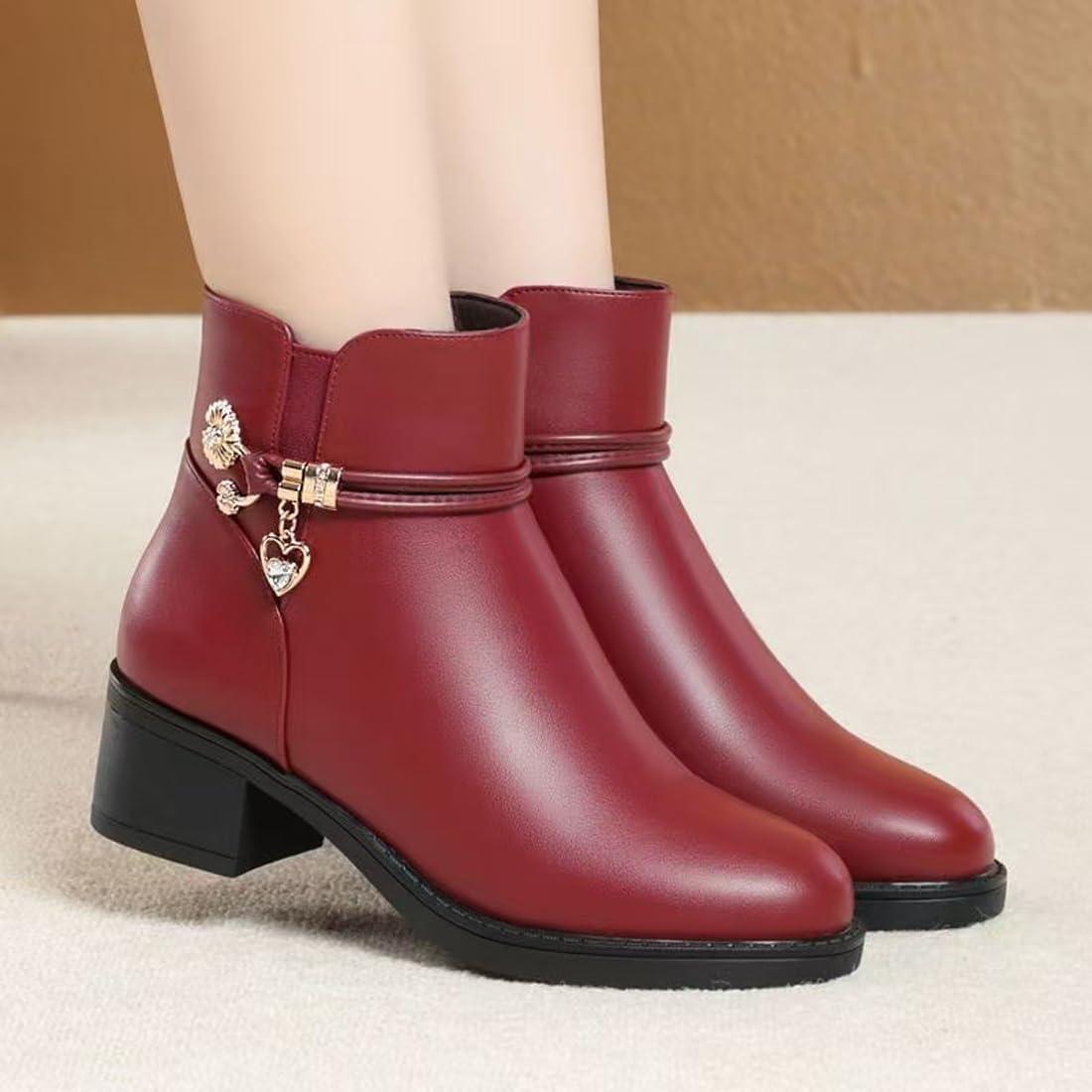 image:imageBottes dhiver bottines pour femmes bottes doubles chaudes bottes plateforme cuir bottes de neige impermables chaussures de marche en plein air baskets bottes dhiver confortablesVin Rouge